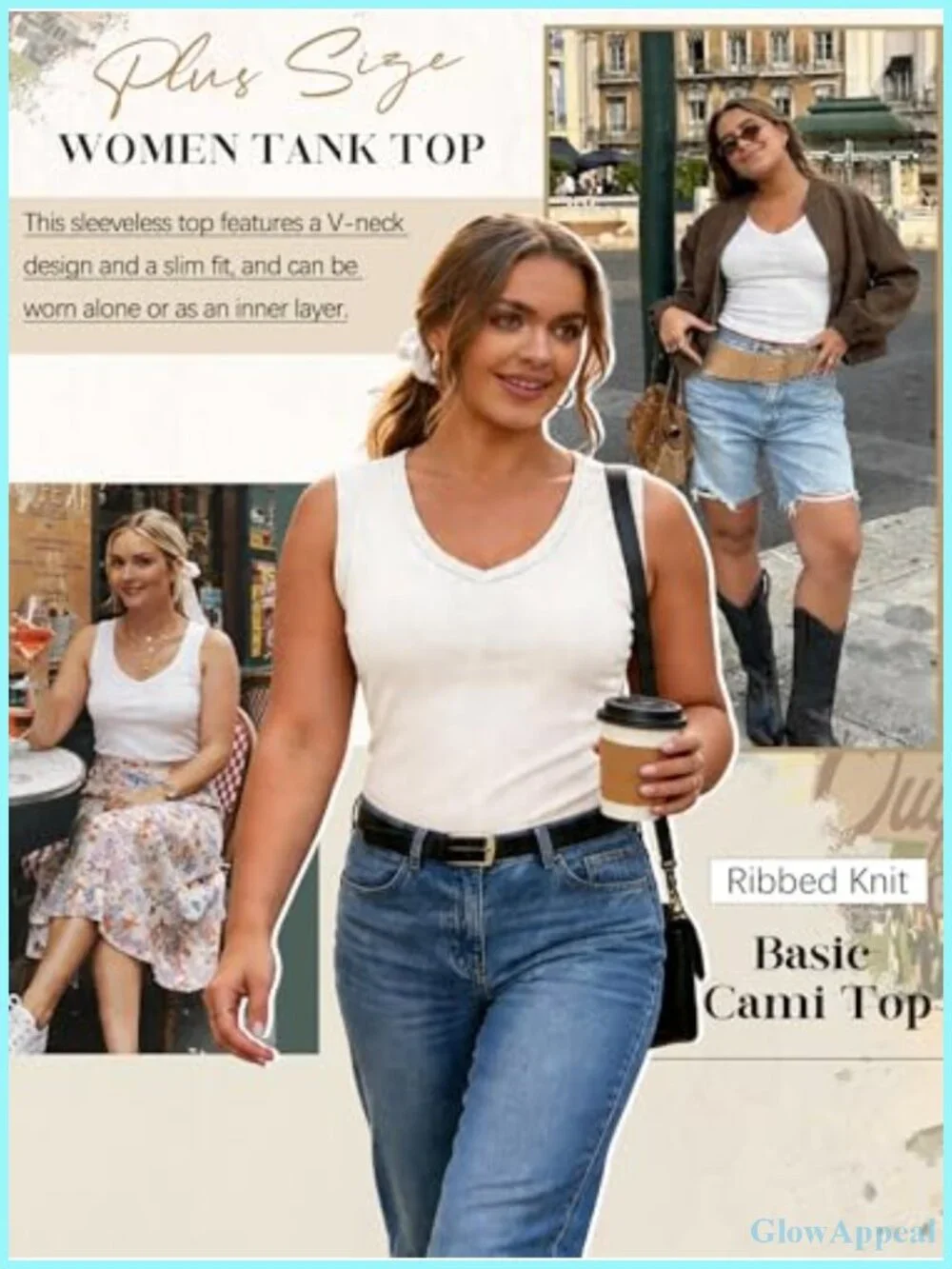 Plus Size Ribbed Knit Tank Tops Sleeveless V Neck Slim Fit